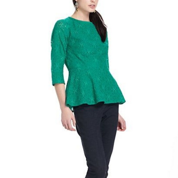 Anthropologie Tops - Anthropologie Green Lace Peplum Quarter Top 6